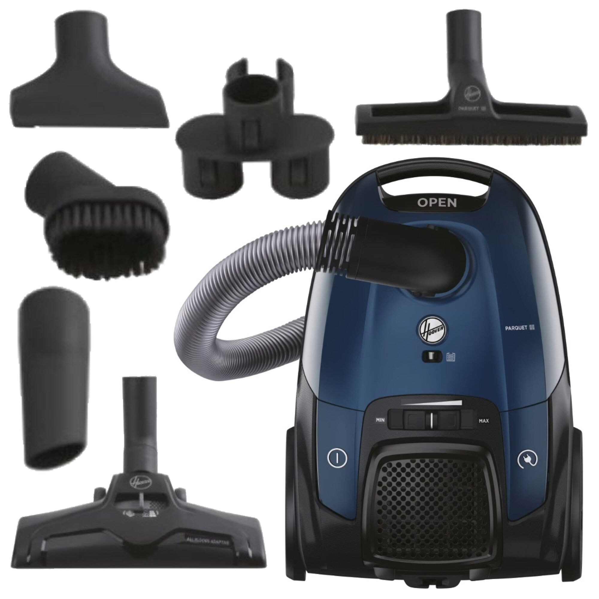 Aspirator cu sac Hoover Telios Extra TXL70HM 011, reglare putere, negru-albastru, 44.3x30x23.7cm