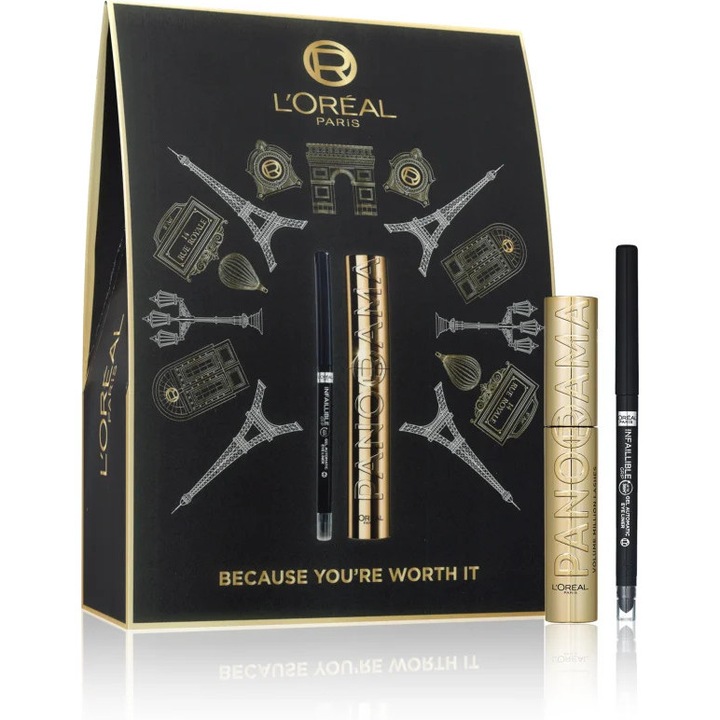 Подаръчен комплект L'Oreal Paris Panorama, автоматичен молив за очи, спирала 10.5 мл, 2 продукта