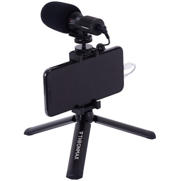 Thronmax Shotgun mikrofon, digitális, szuperkardioid, 0,2m-es kábel, fekete