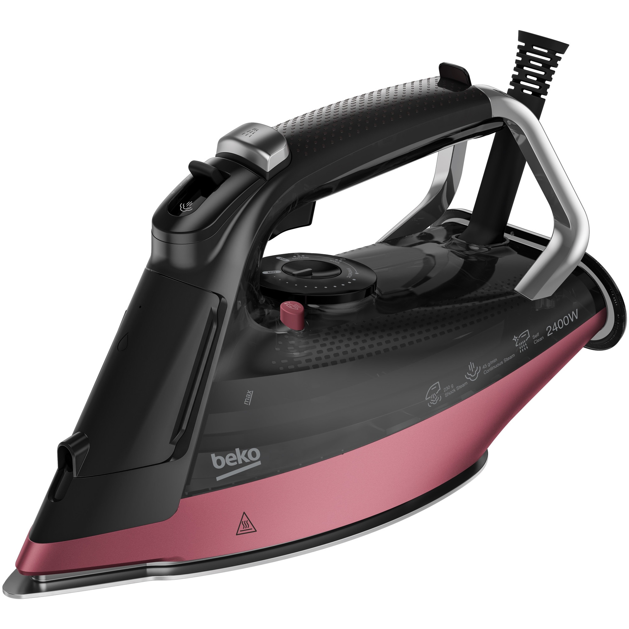 Fier de calcat Beko Future Iron SIM5124M, 2400W, ceramica, abur, negru si roz, 350ml