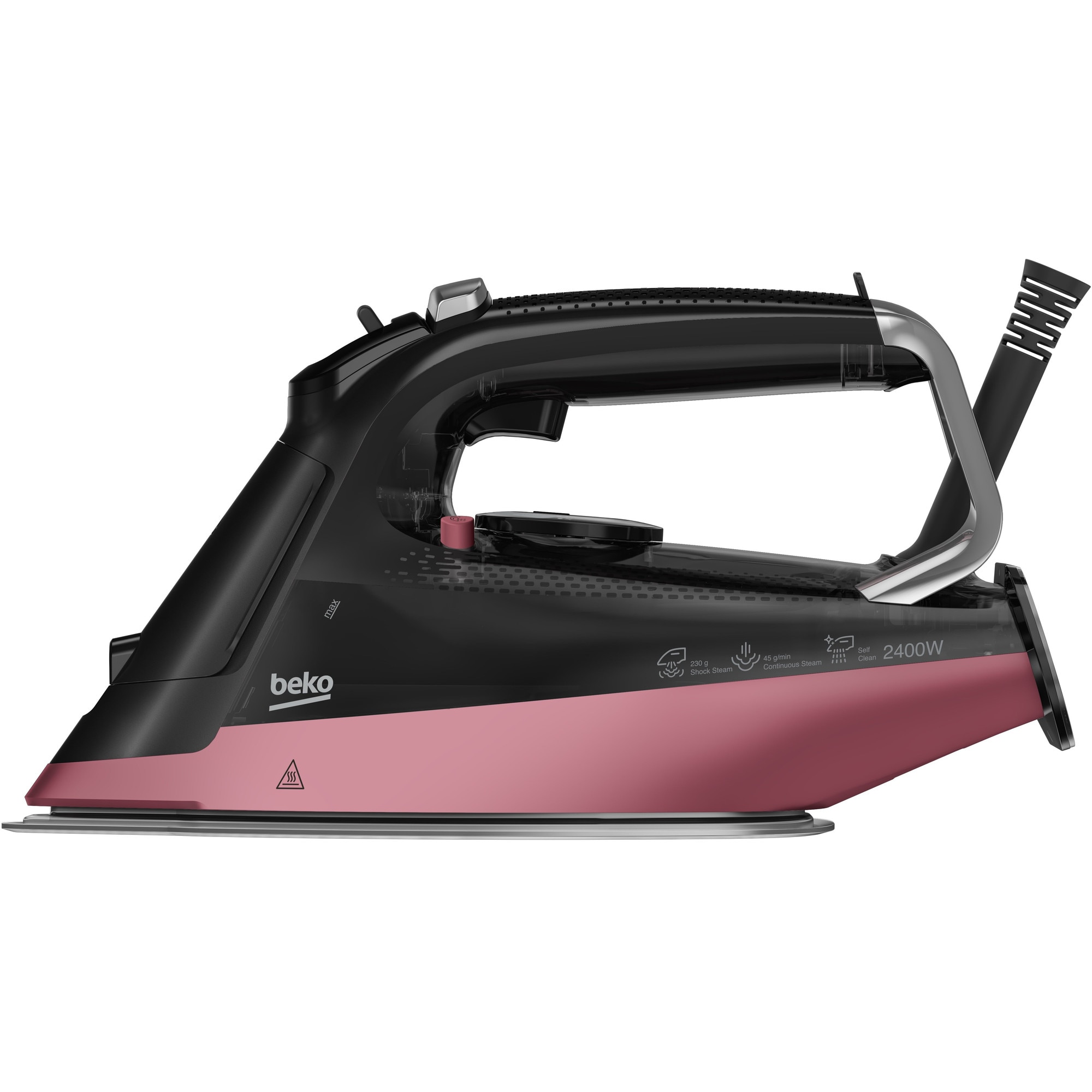 Fier de calcat Beko Future Iron SIM5124M, 2400W, ceramica, abur, negru si roz, 350ml