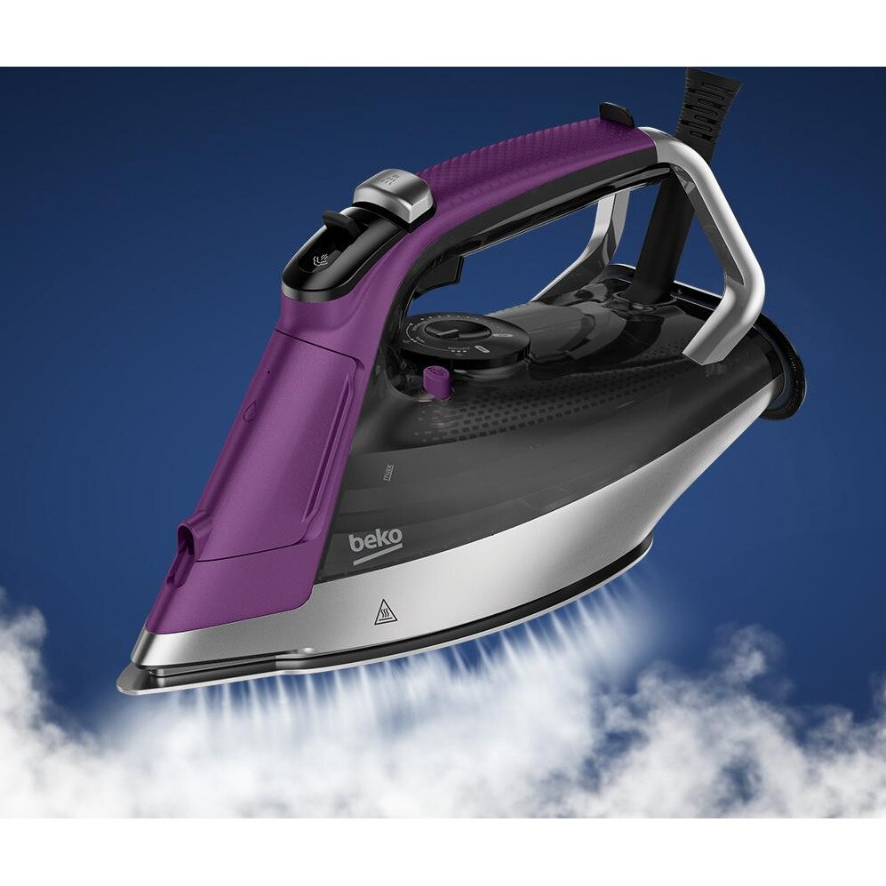 Fier de călcat Beko FutureIron Premium SIM8130V, 3000W, abur 55g/min, ceramica SoftGlide, violet-negru, 37x19x22cm
