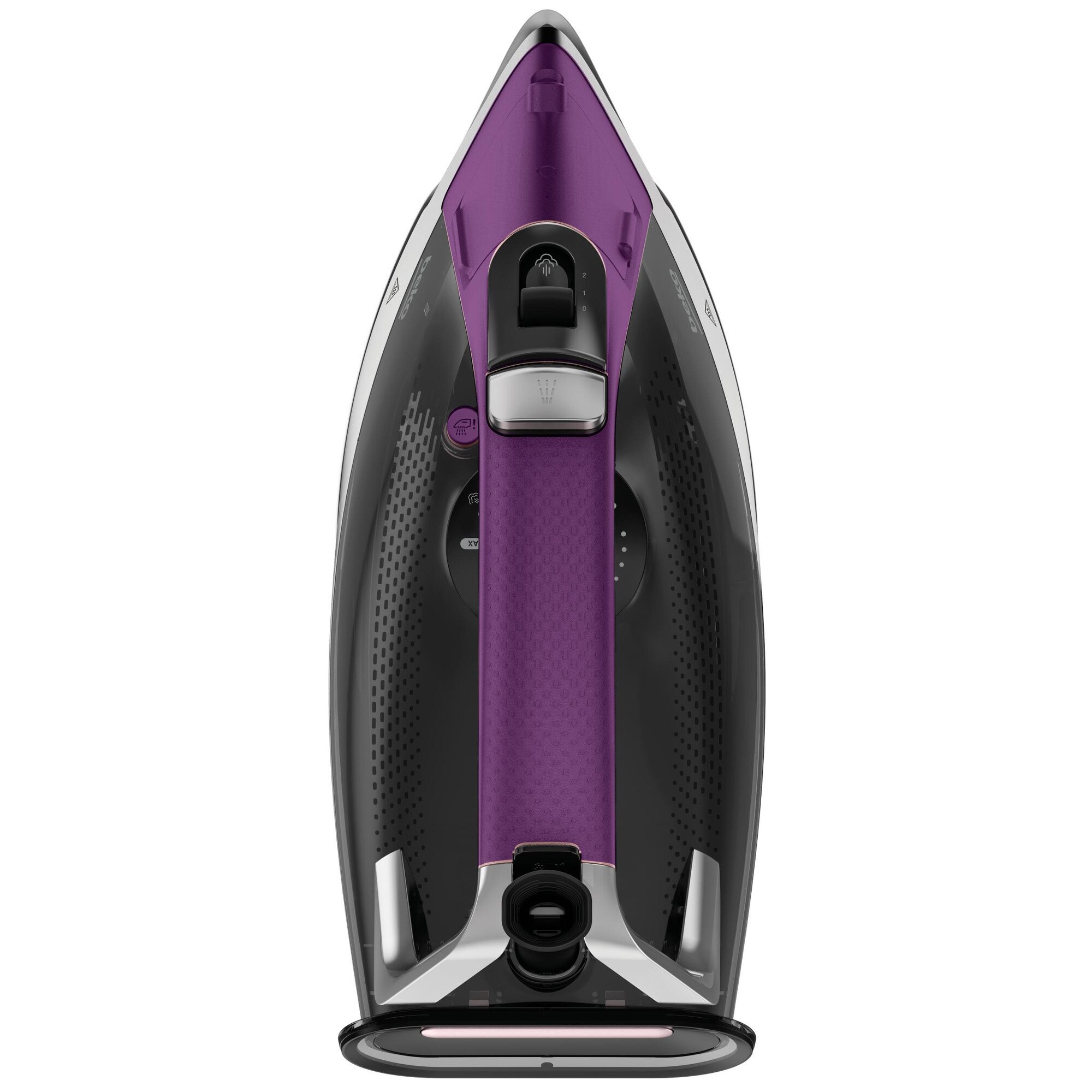 Fier de călcat Beko FutureIron Premium SIM8130V, 3000W, abur 55g/min, ceramica SoftGlide, violet-negru, 37x19x22cm