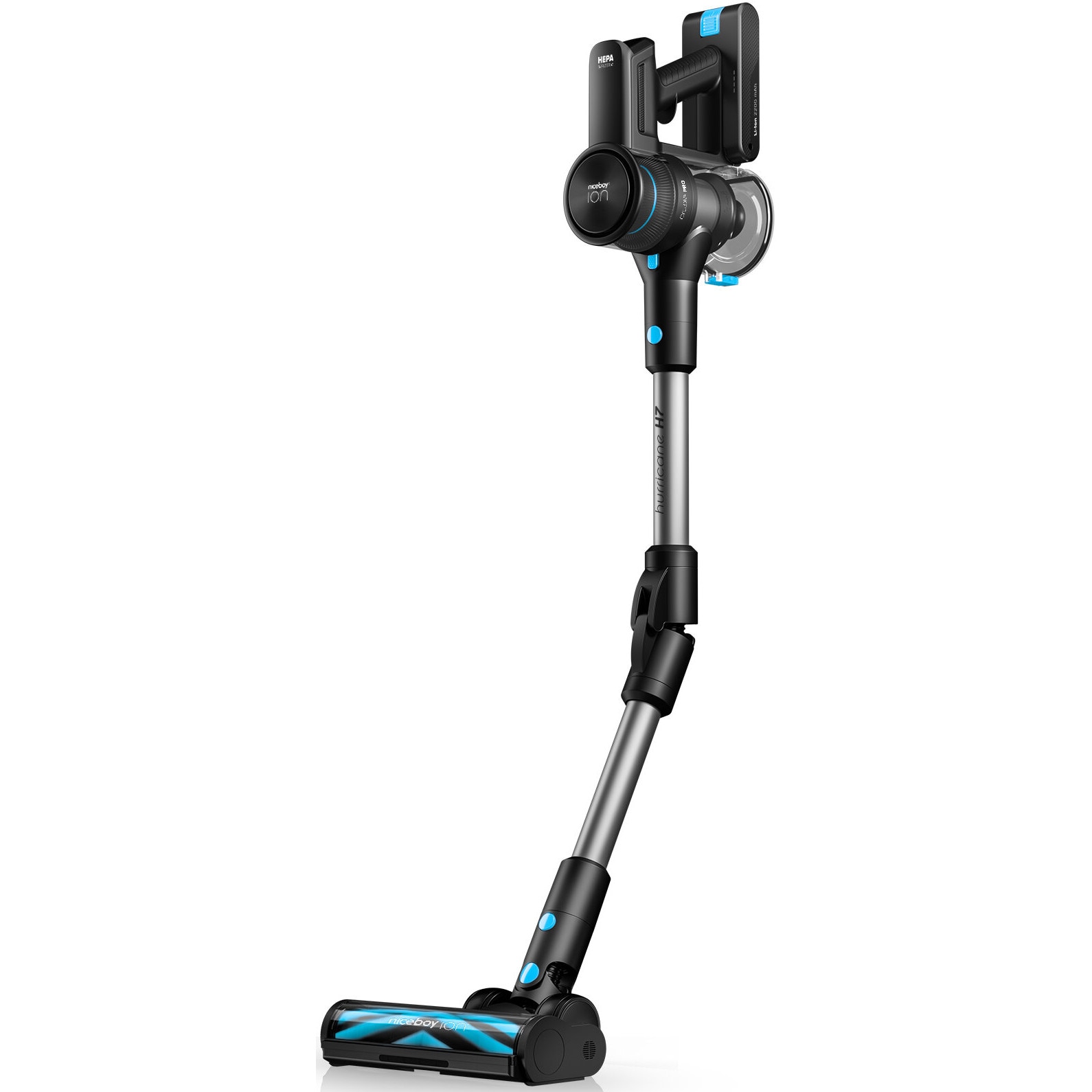 Aspirator Niceboy Ion Hurricane H7, 40 minute autonomie, negru-gri, set cu acumulator si incarcator