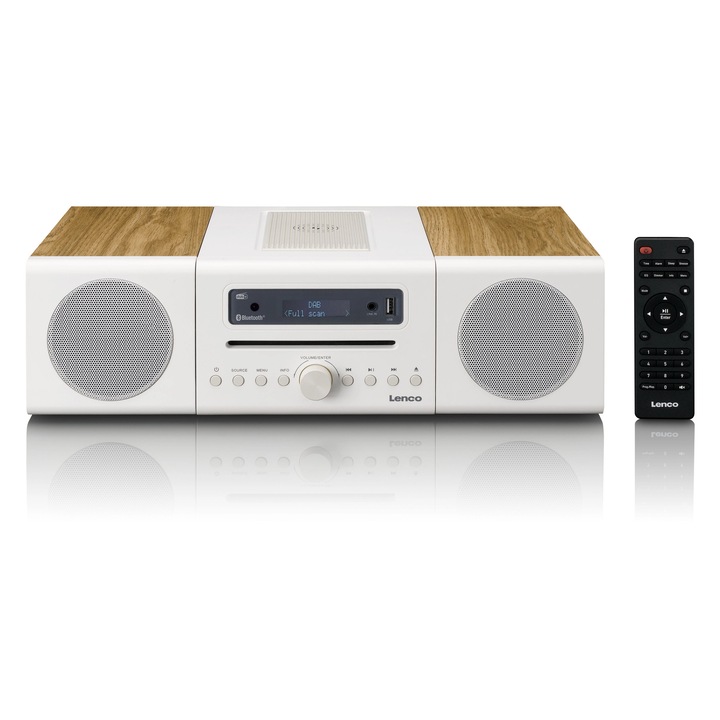 Sistem audio Lenco MC-375WH WD, Bluetooth, 40W, alb/maro, 435x245x125mm
