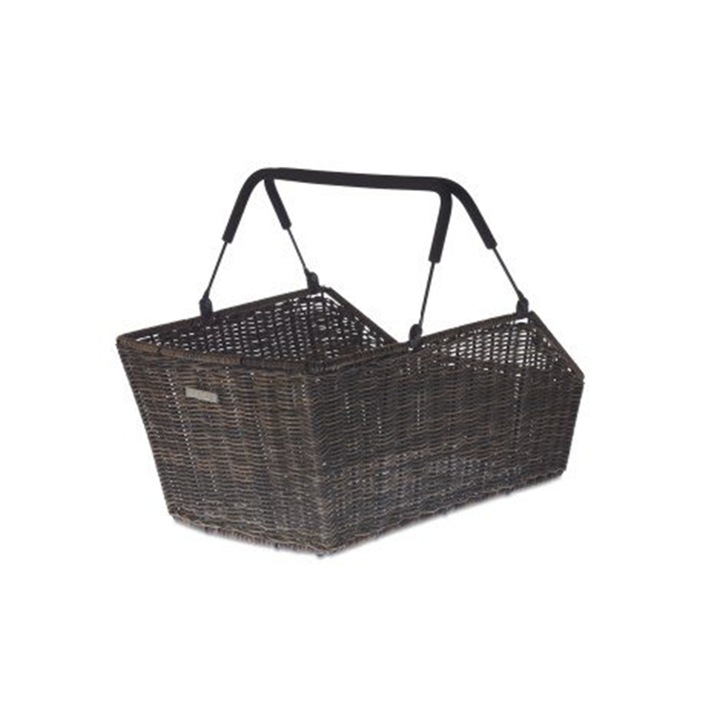 Cos de bicicleta Basil Cento Rattan Look Multi, 22 litri, rezistent la intemperii, montare pe suport