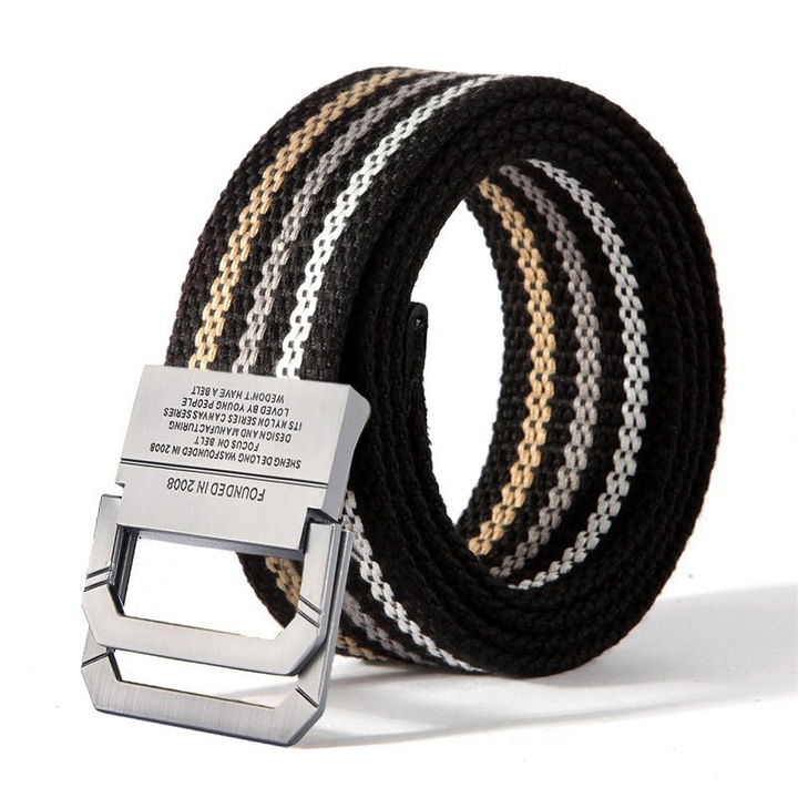 Dupla csatos öv, 3,5 cm x 120 cm, fekete, uniszex, nejlon