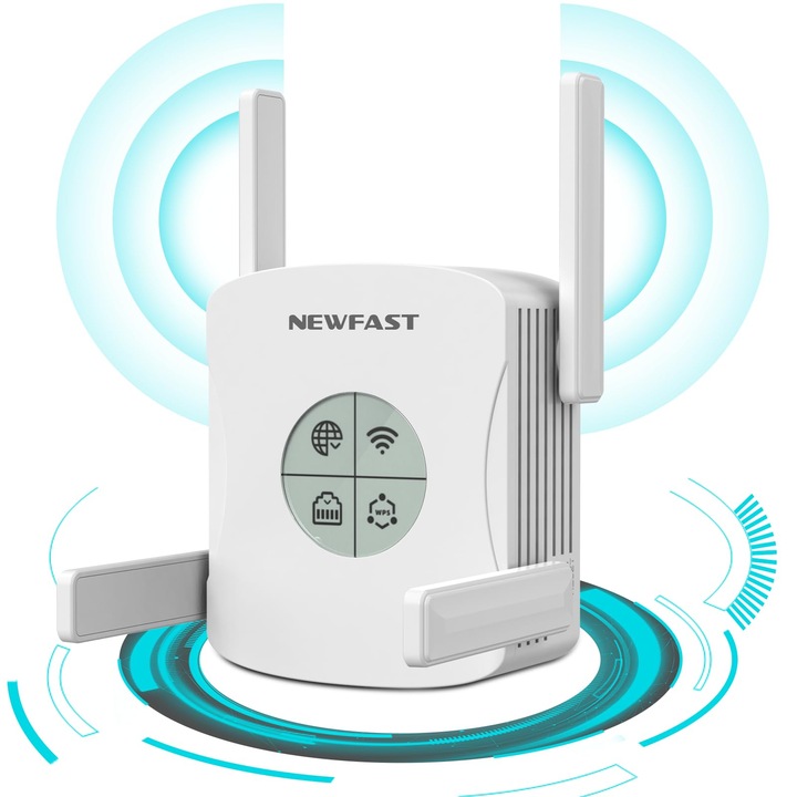 Newfast WLAN erősítő/jelismétlő, Wi-Fi 6, 1800 Mbps, kétsávos, OLED képernyő, 4 antenna