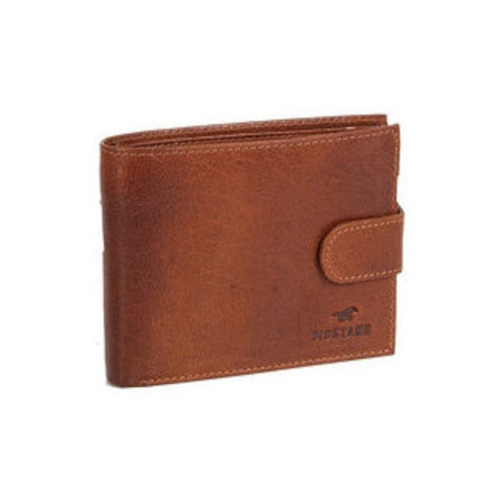 Мъжки портфейл Mustang Triest, естествена кожа, кафяв цвят, размери 12.5x3x9.5см