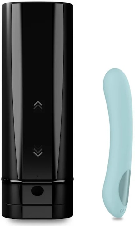 Комплект еротични играчки Kiiroo Onyx+ & Pearl 2, За двойки, Мастурбатор и вибратор, 5 режима на вибрация, Водоустойчив, 26.2x8.9 см и 19x3.6-4.2 см