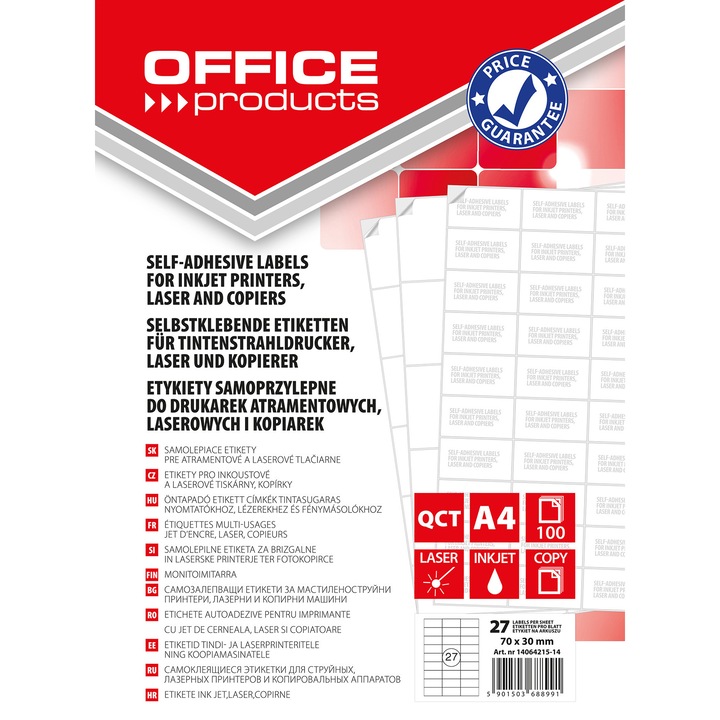 Etichete autoadezive OFFICE PRODUCTS, 70x30mm, alb, set 100 foi
