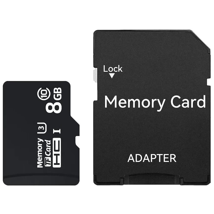 Card De Memorie cu Adaptor Inclus, TF MicroSD VALA® Premium, 8 GB, Clasa 10 U3, Pentru Camera Auto, Telefon, Aparat Foto, HUB, Console, Negru