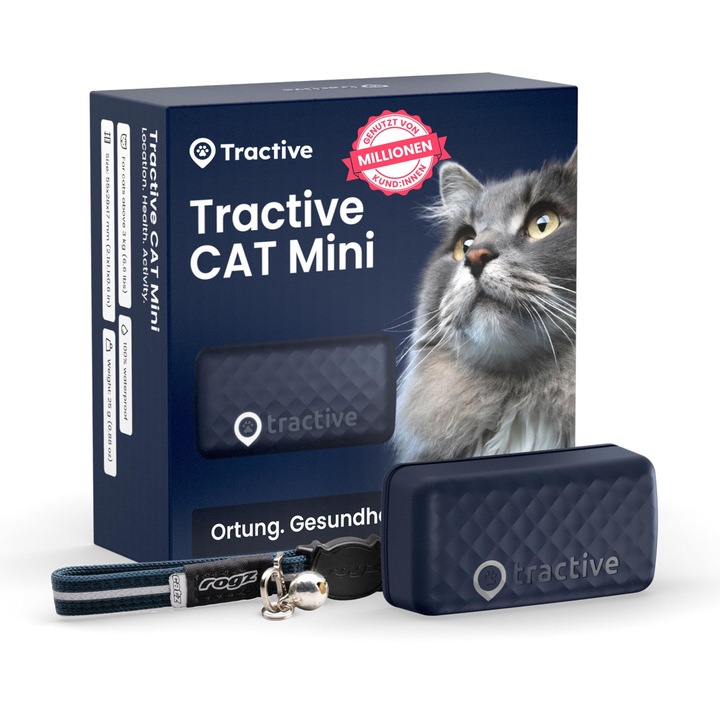 Tractive Cat Mini GPS nyomkövető macskáknak, élő követés, nyakörv mellékelve