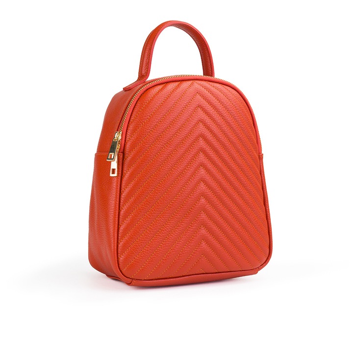 Rucsac Piele Erna - Caramiziu, 1 Compartiment, 3 Buzunare, Barete Reglabile, Rucsac Piele Naturala, Rucsac, Rucsac De Vara, Piele Naturala, Rucsac Piele