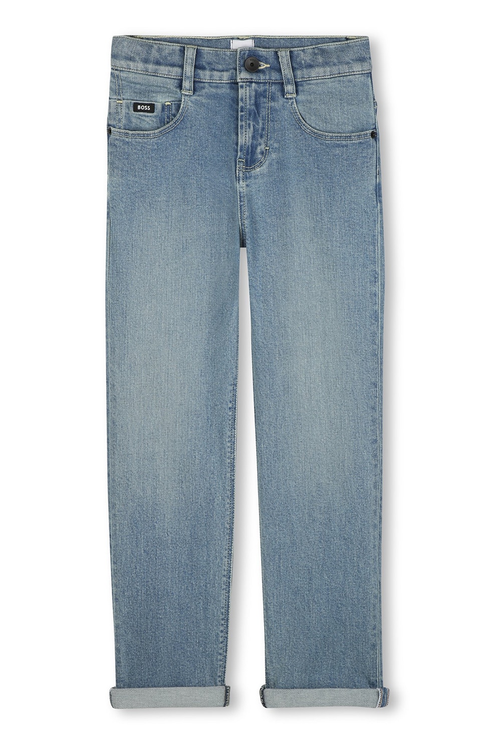 BOSS Kidswear, Blugi drepti cu talie medie, Albastru deschis, 150 CM