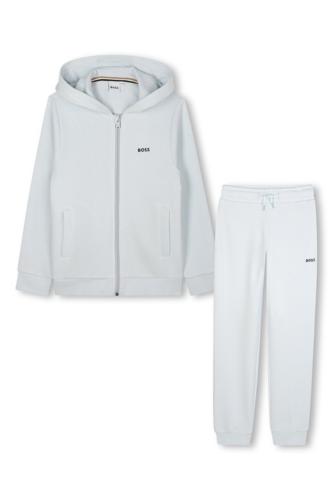 BOSS Kidswear, Trening cu detalii logo si fermoar, Albastru glaciar