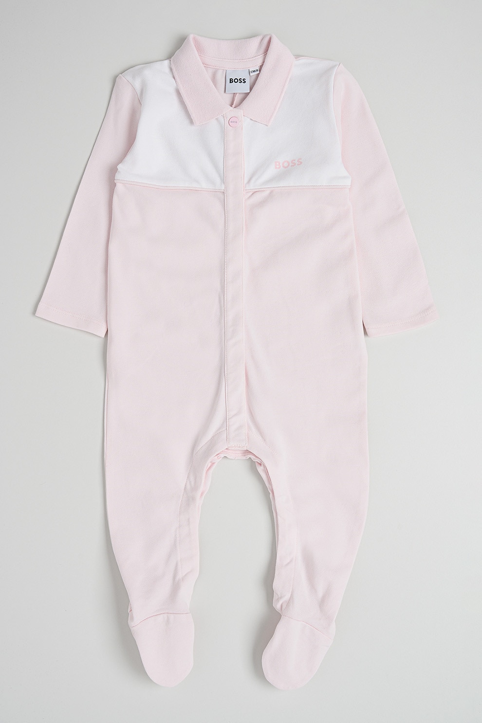 BOSS Kidswear, Salopeta de pijama cu botosei, Roz deschis, 81 CM