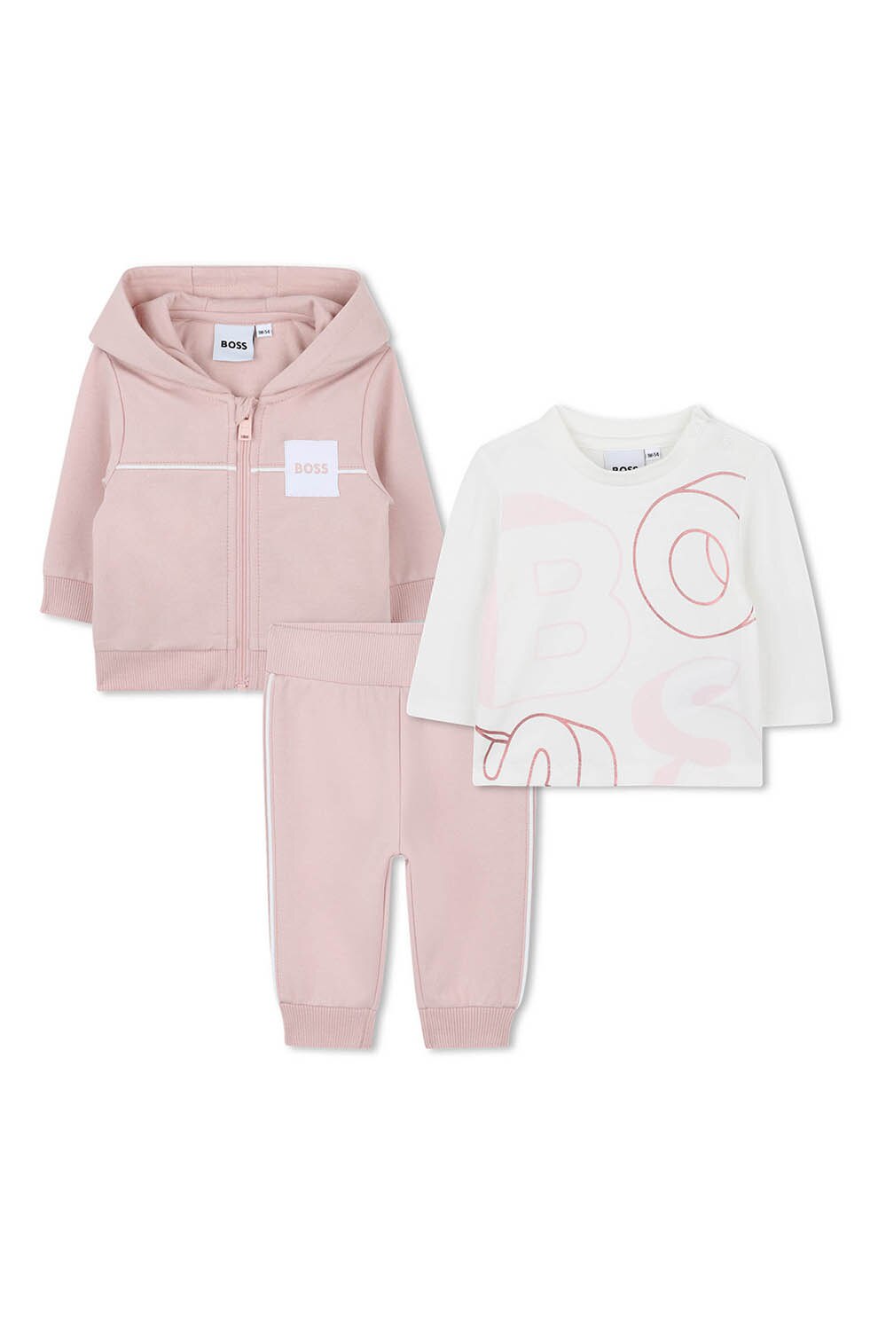 BOSS Kidswear, Set de imbracaminte cu fermoar - 3 Piese, Alb murdar, Roz pal, 81 CM