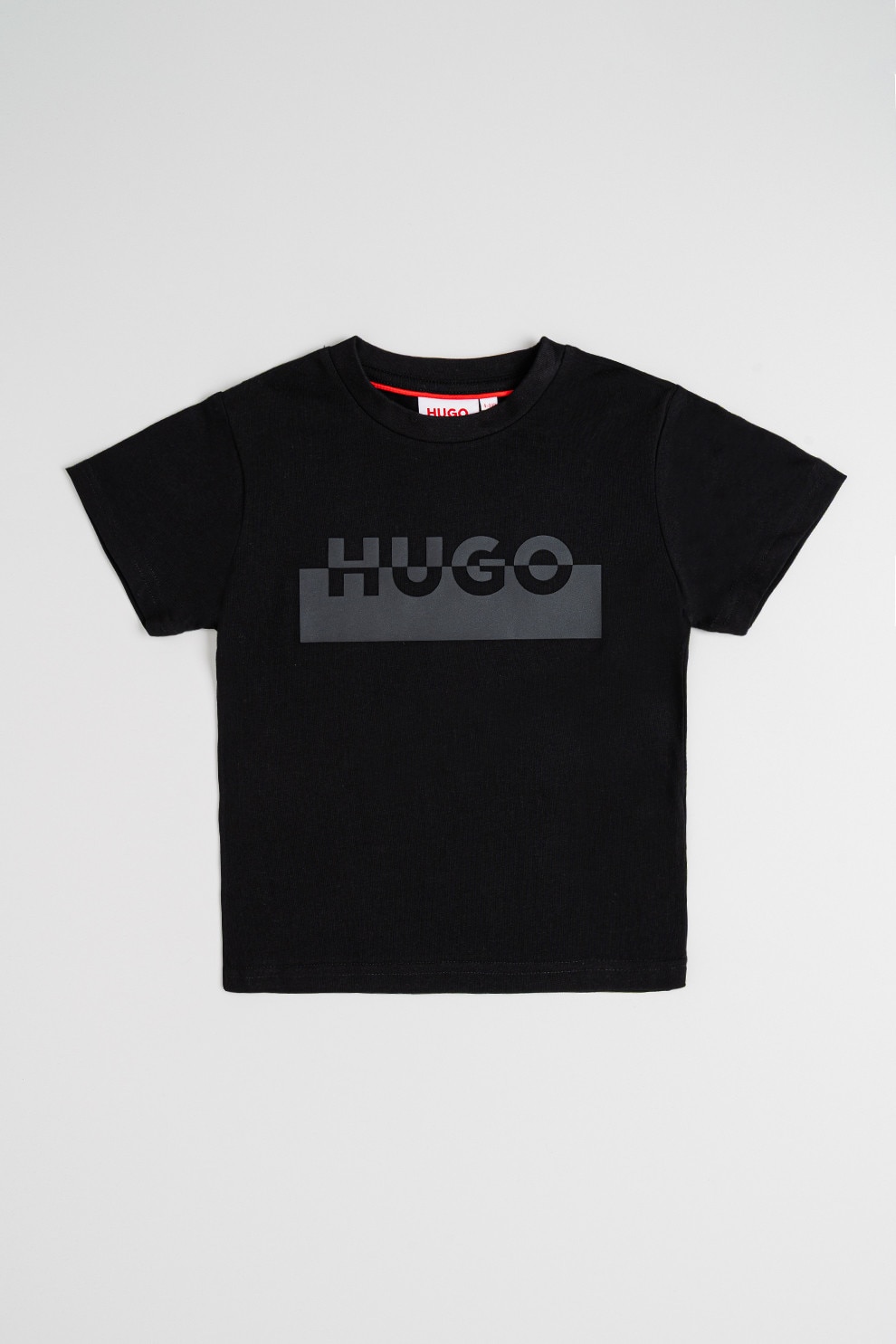 HUGO, Tricou cu imprimeu logo, Negru, Gri inchis, 174 CM