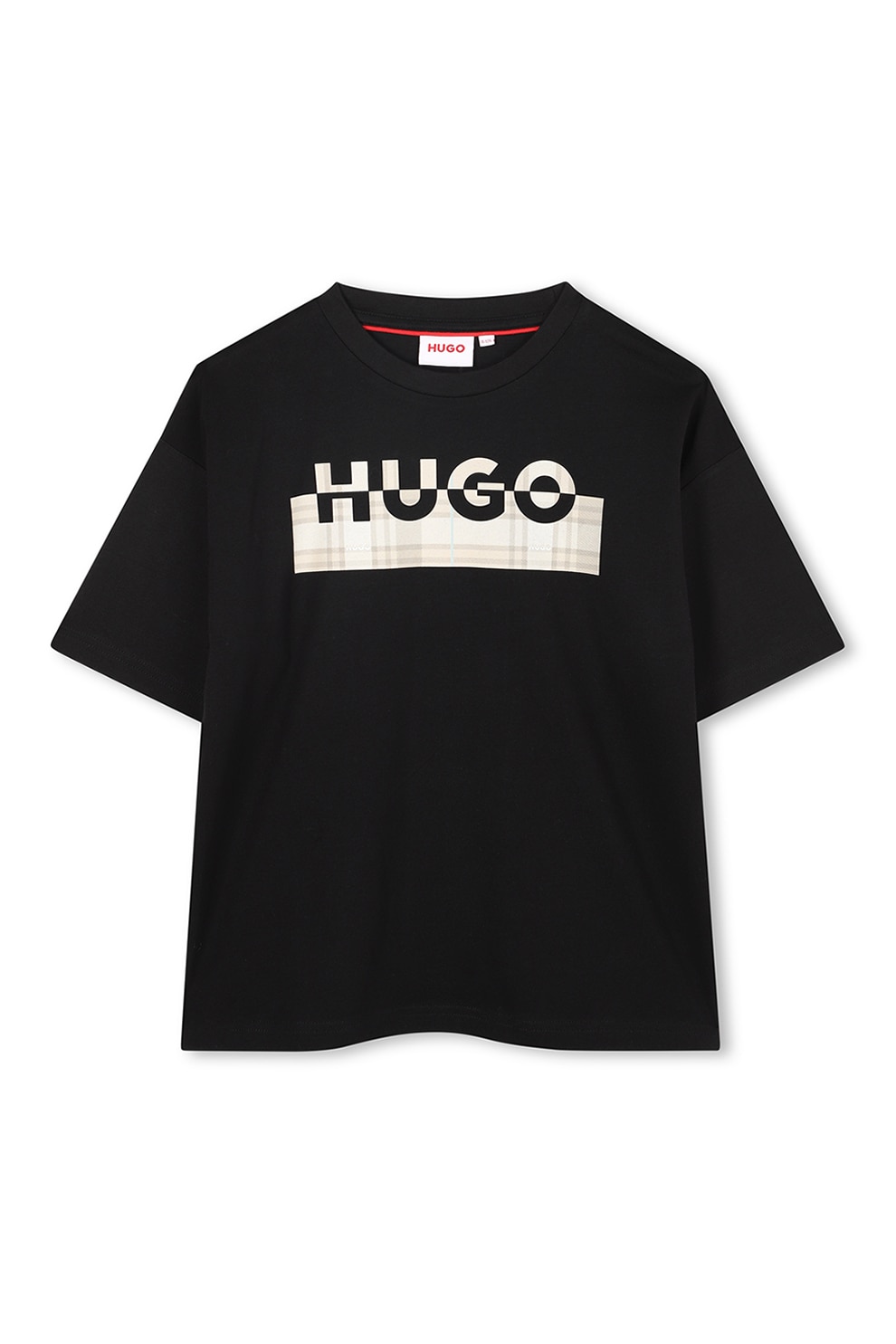 HUGO, Tricou cu imprimeu logo, Alb, Negru, Bej deschis, 114 CM