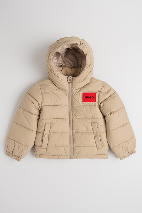 HUGO, Geaca matlasata cu gluga, Bej inchis