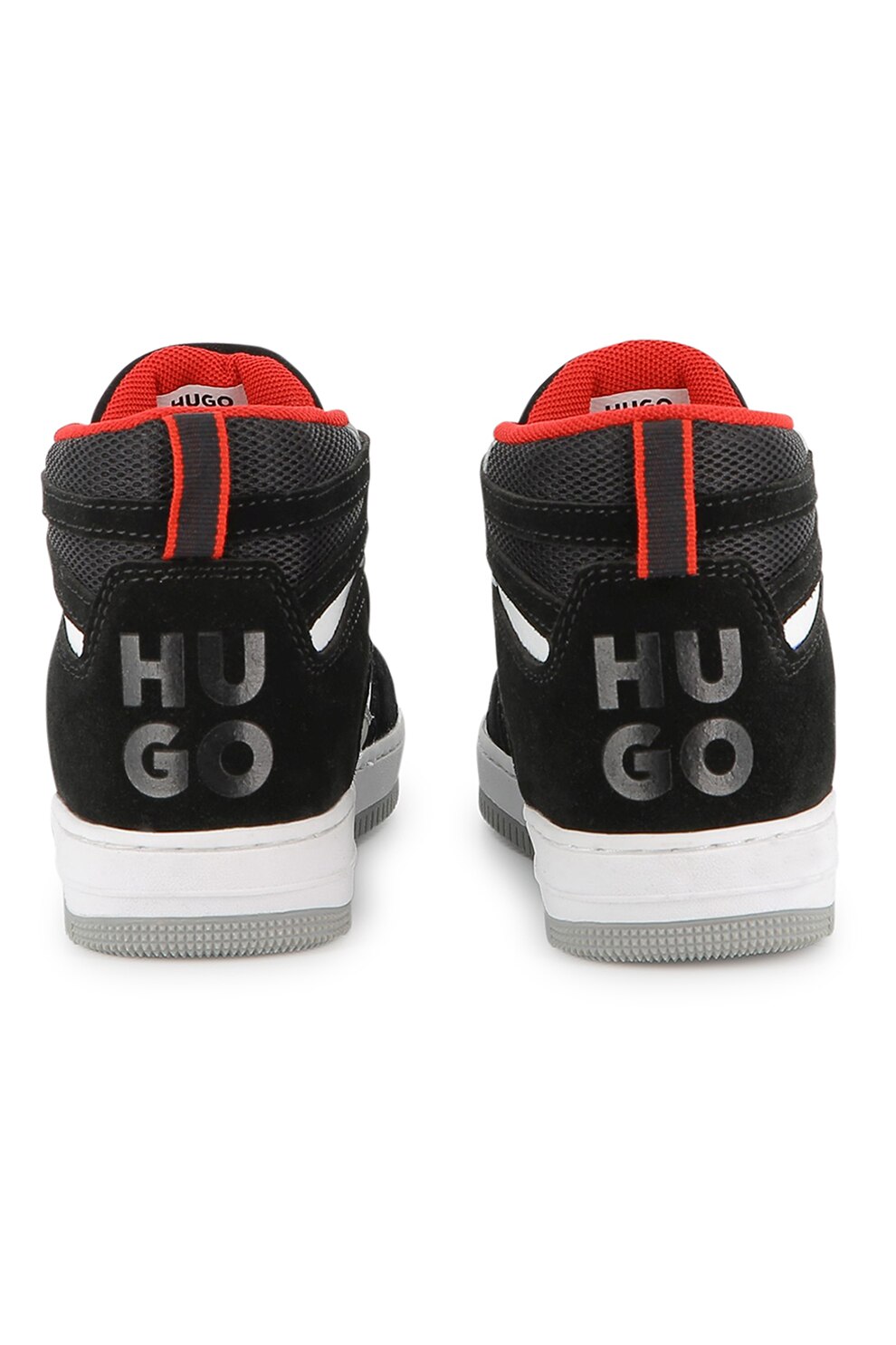 HUGO, Pantofi sport mid-high cu garnituri de piele, Alb, Negru