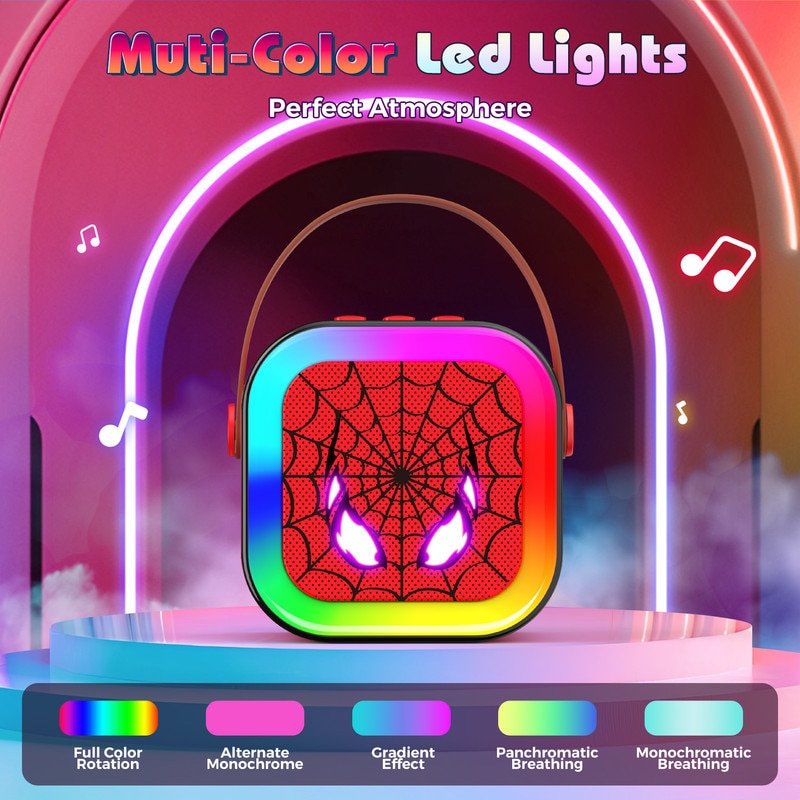 Set Karaoke Spider Man cu 2 Microfoane Wireless, ATOPDREAM Lumini