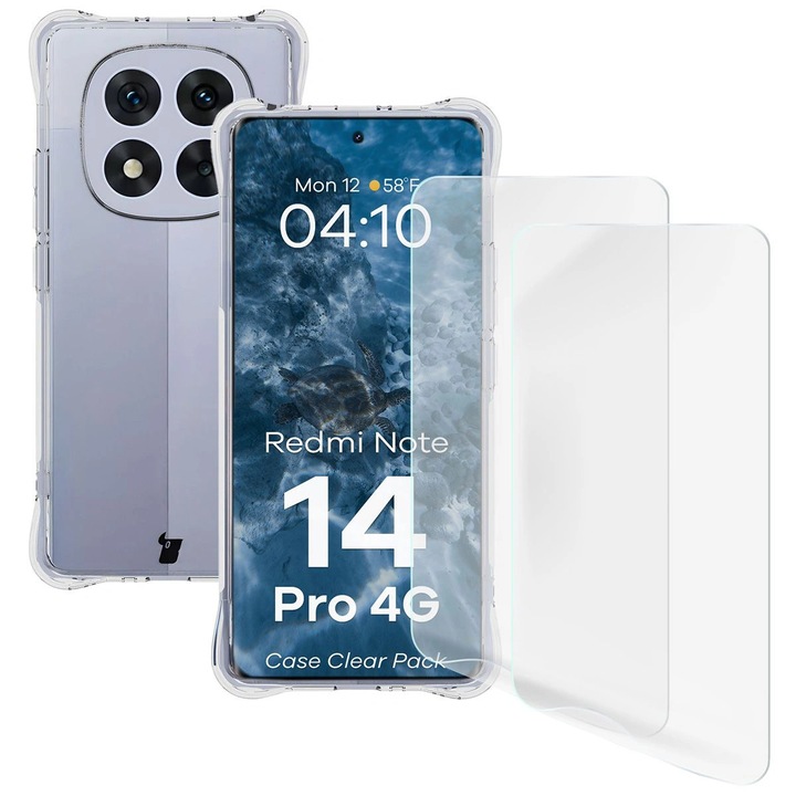 Комплект Калъф + 2x фолио, Bizon Case Clear Pack за Xiaomi Redmi Note 14 Pro 4G, Прозрачен