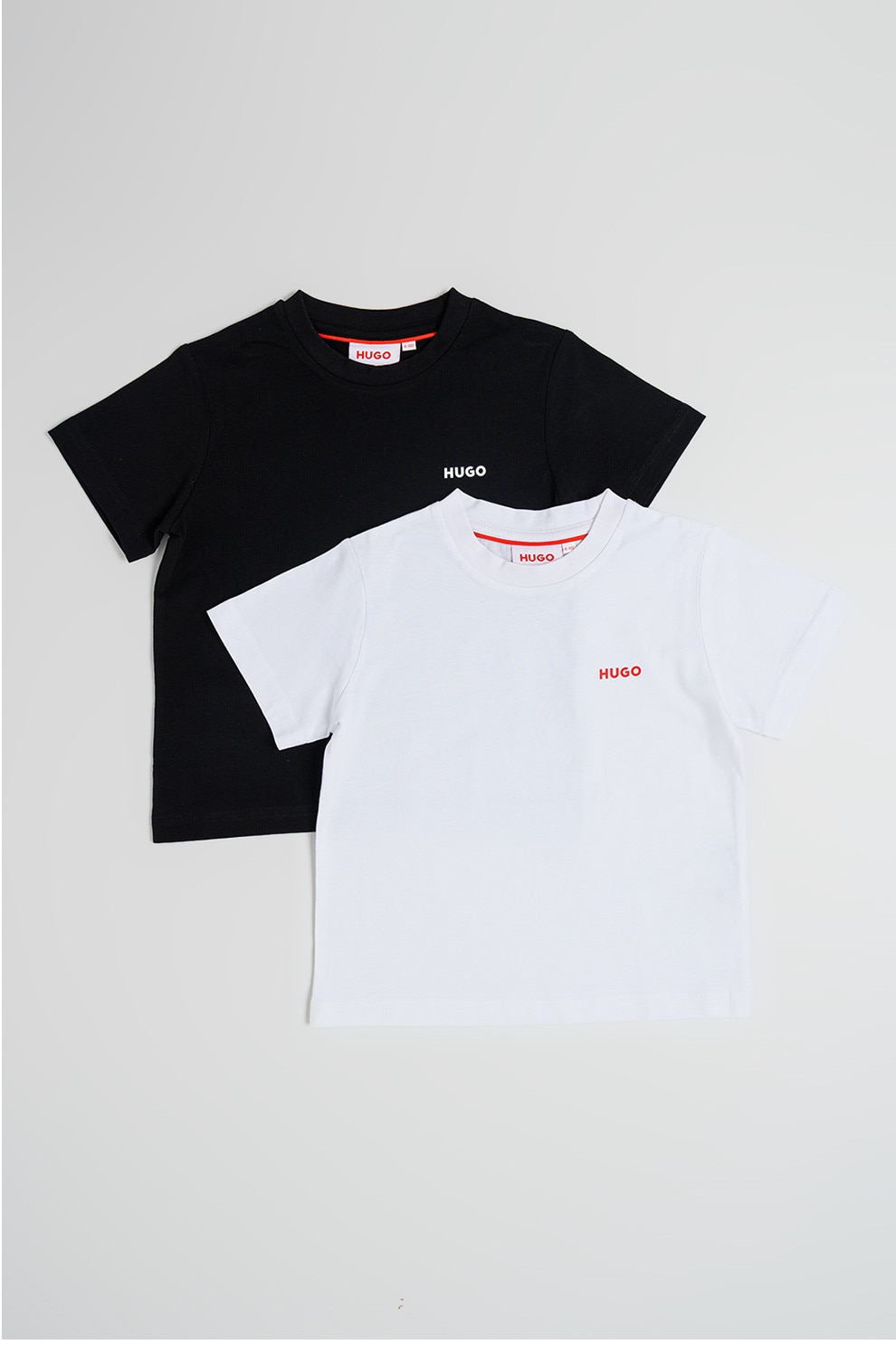 HUGO, Set de tricouri de bumbac cu decolteu la baza gatului - 2 piese, Alb, Negru, 138 CM