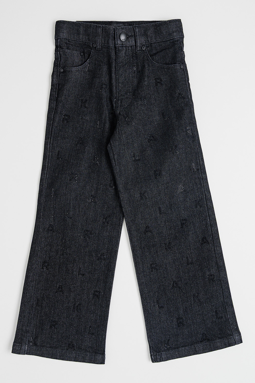 KARL LAGERFELD KIDS, Blugi cu talie inalta si croiala ampla, Negru stins, 156 CM
