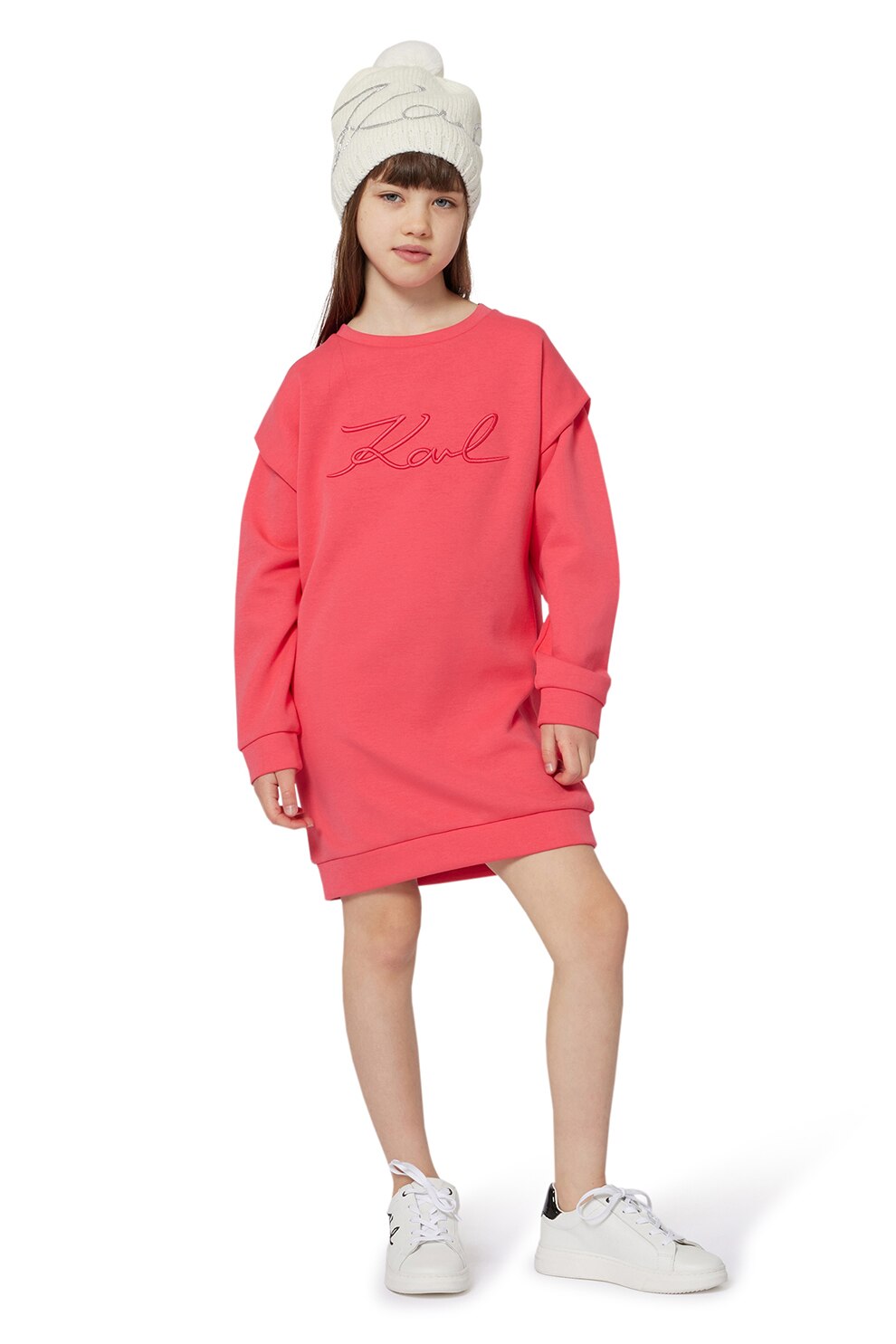 KARL LAGERFELD KIDS, Rochie sport cu broderie logo, Coral, 86 CM
