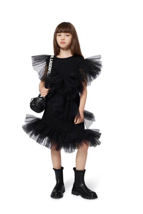 KARL LAGERFELD KIDS, Rochie cu aplicatii din tul, Negru