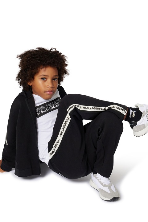KARL LAGERFELD KIDS, Худи с памук и цип, 108 CM, Черен