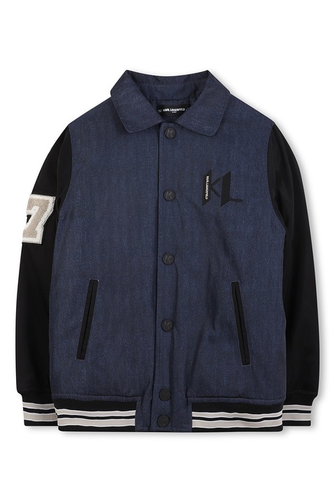 KARL LAGERFELD KIDS, Jacheta bomber cu guler ascutit, Negru/Albastru inchis