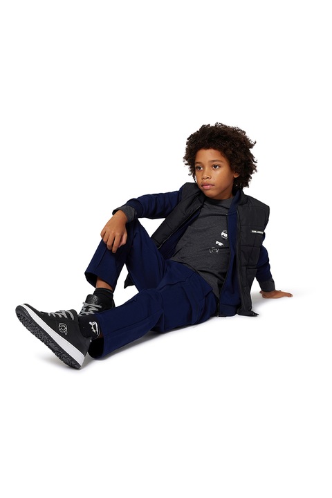 KARL LAGERFELD KIDS, Kerek nyakú logós pulóver, Fehér/Antracitszürke