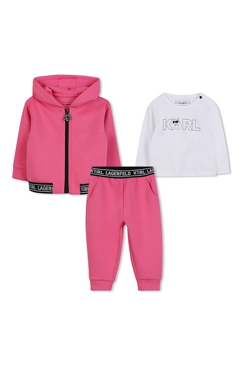 KARL LAGERFELD KIDS, Set de imbracaminte cu imprimeu logo - 3 piese, Alb/Fucsia