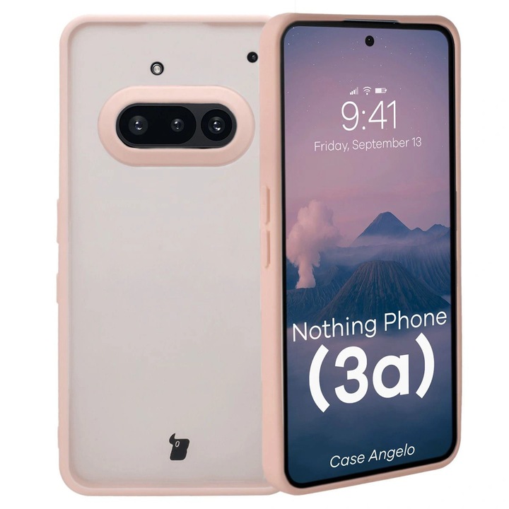 Калъф, Bizon Case Angelo за Nothing Phone (3a), Полупрозрачно С Розова Рамка