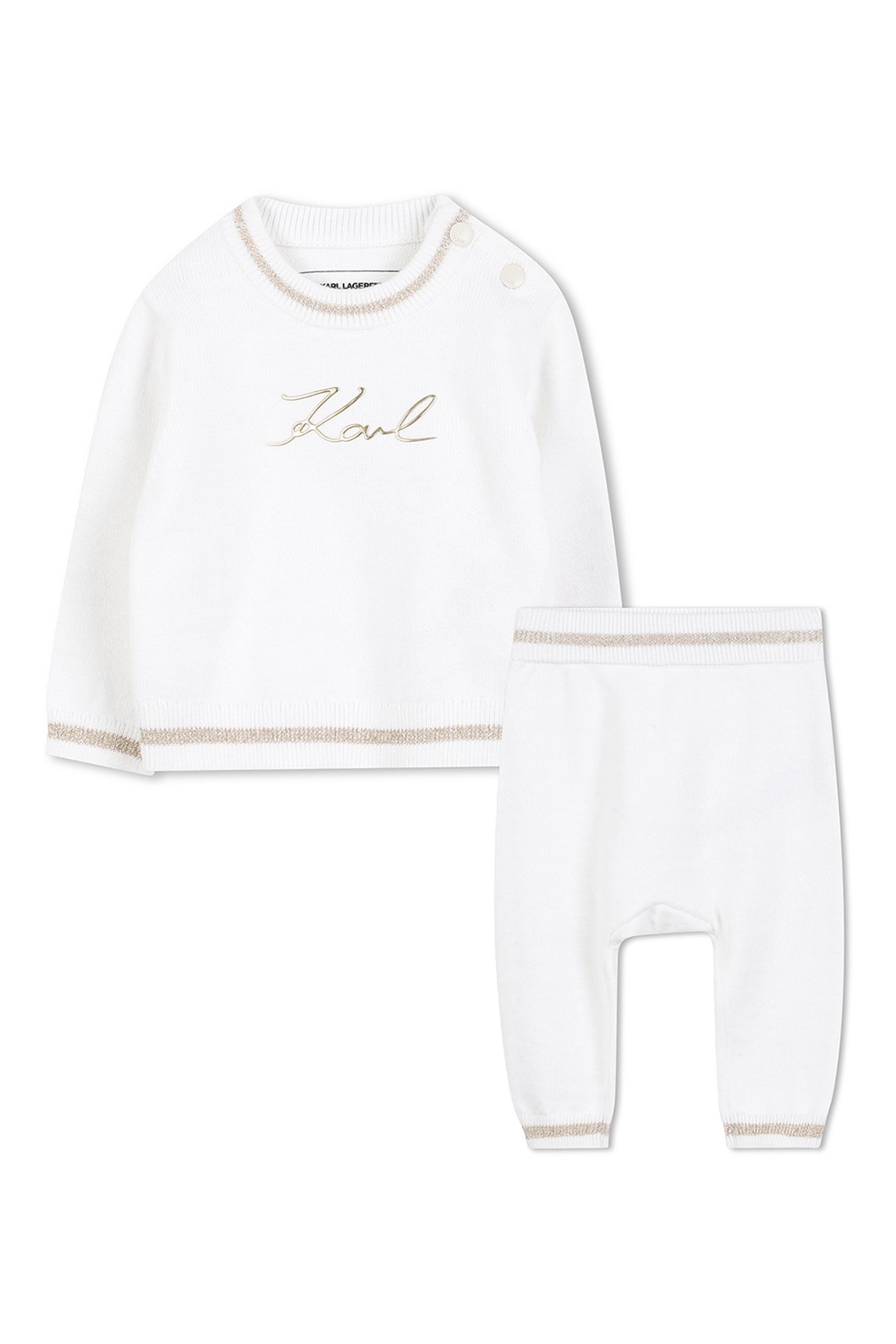 KARL LAGERFELD KIDS, Set de bluza de trening si pantaloni din bumbac si casmir, Auriu, Alb murdar, 67 CM