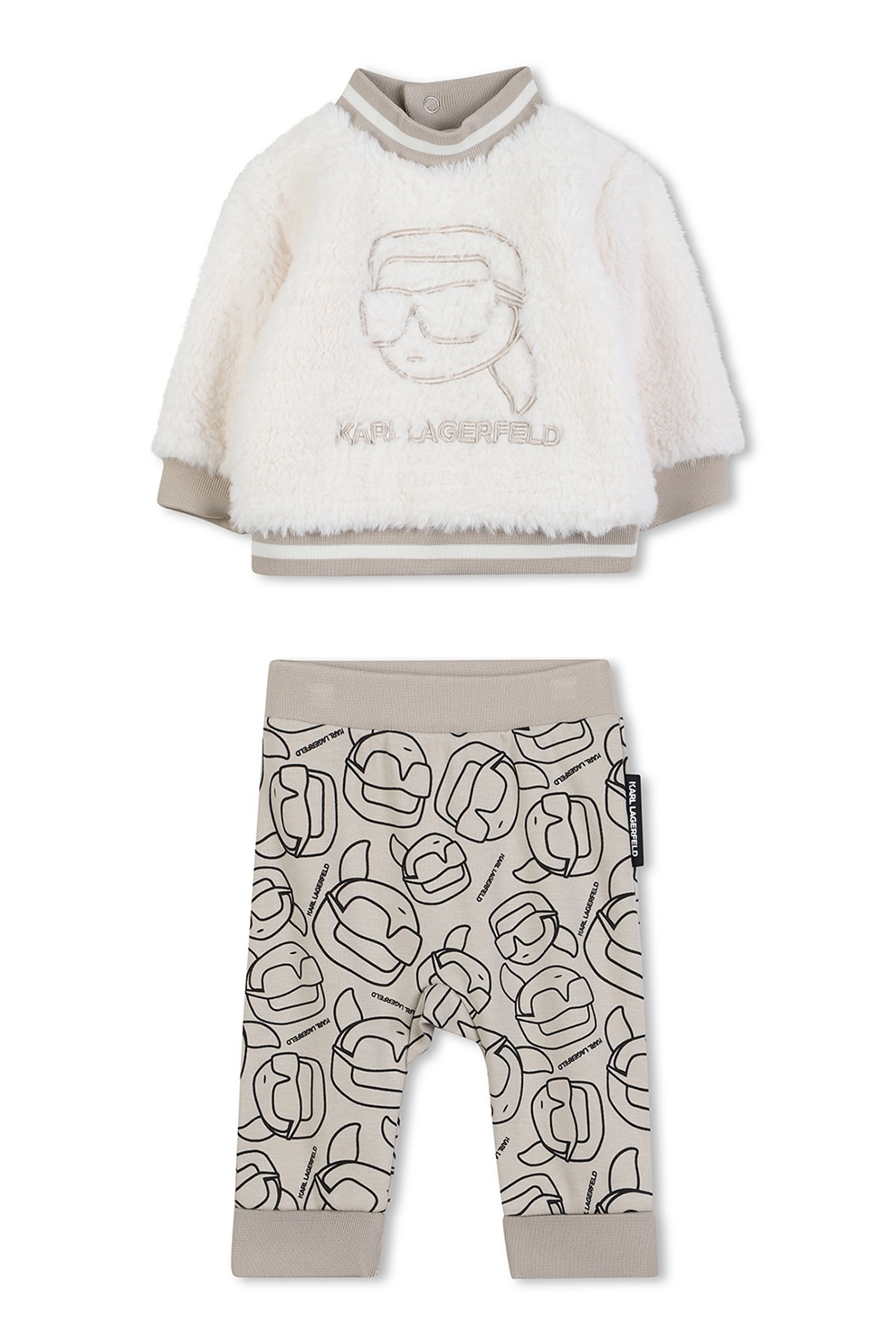 KARL LAGERFELD KIDS, Set de pantaloni si bluza de trening pufoase, Bej, Maro nisip, 81 CM
