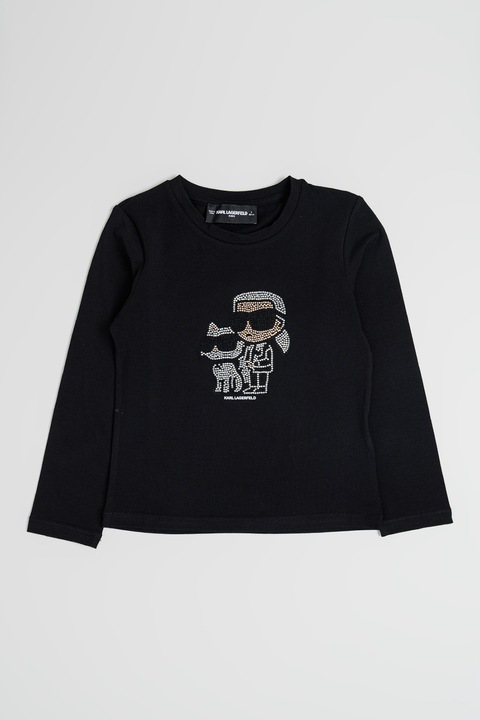 KARL LAGERFELD KIDS, Блуза с модал и памук с лого, Черен/Прозрачен