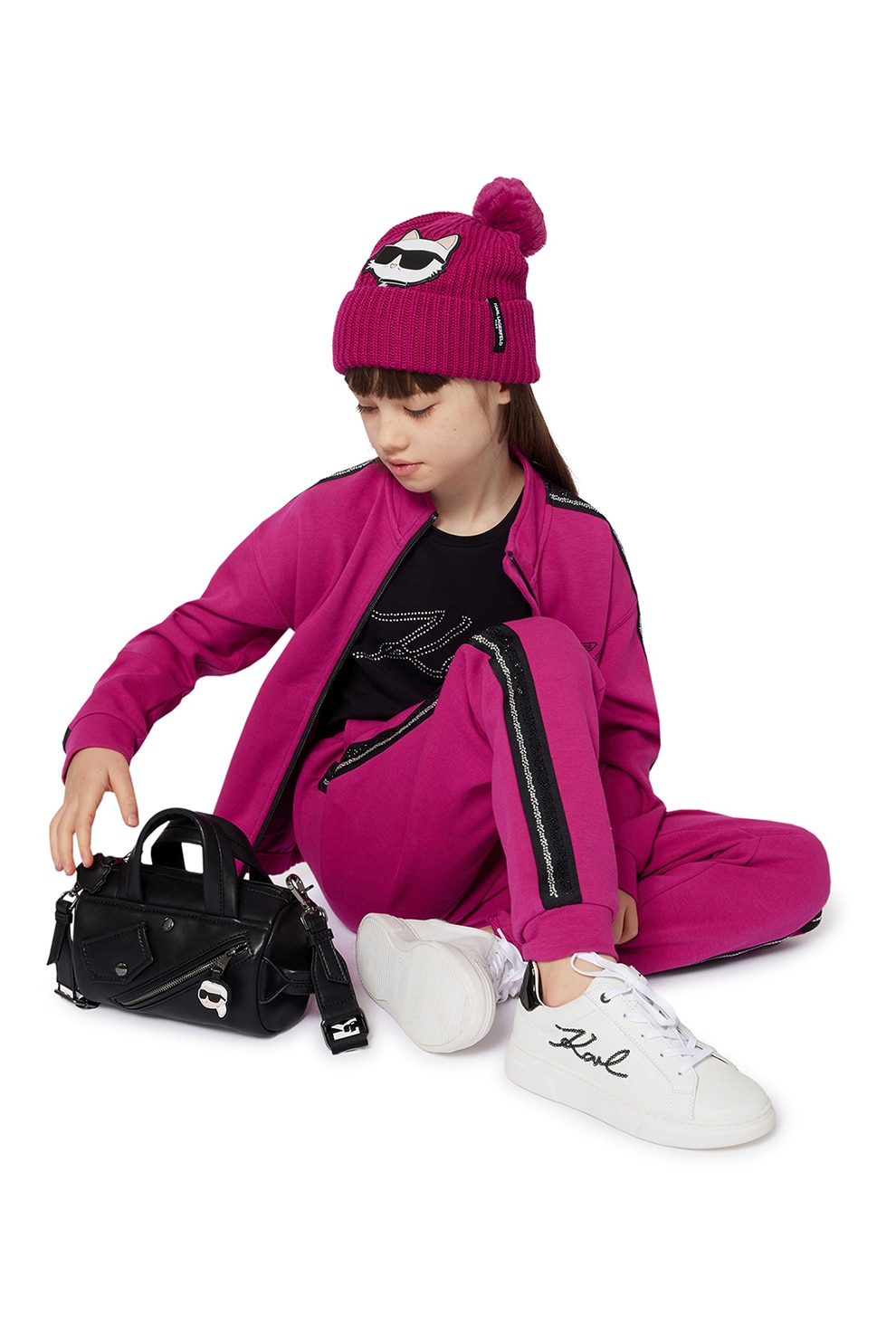 KARL LAGERFELD KIDS, Tricou din bumbac si modal cu decolteu la baza gatului, Negru, Argintiu, 156 CM