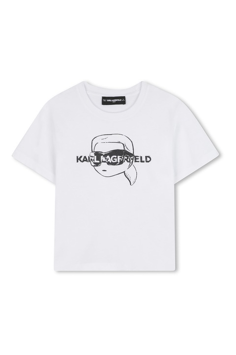 KARL LAGERFELD KIDS, Tricou din bumbac cu imprimeu logo, Negru/Alb murdar