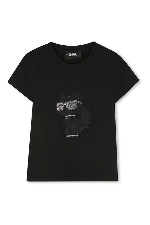 KARL LAGERFELD KIDS, Logómintás póló strasszkövekkel, Fekete
