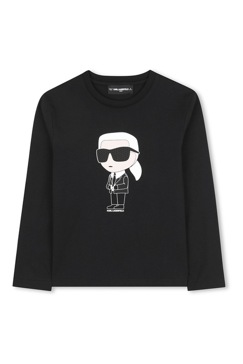 KARL LAGERFELD KIDS, Bluza cu decolteu la baza gatului si imprimeu logo, Alb/Negru stins