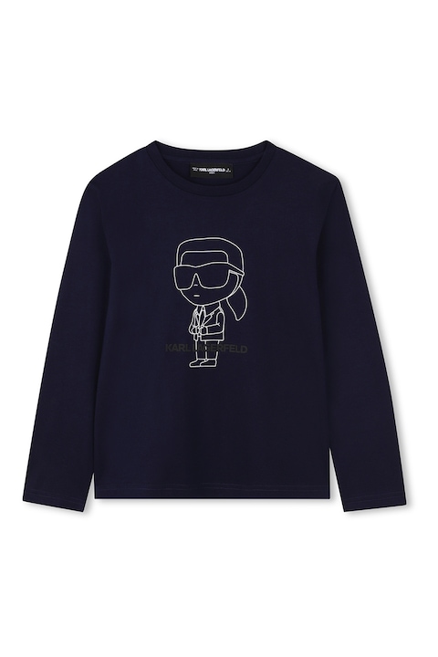 KARL LAGERFELD KIDS, Bluza cu decolteu la baza gatului si imprimeu logo, Alb/Negru
