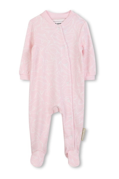 KARL LAGERFELD KIDS, Гащеризон с десен, шапка и лигавник - 3 части, Бял/Светлорозов