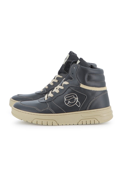 KARL LAGERFELD KIDS, Ghete din piele cu logo, Gri carbune