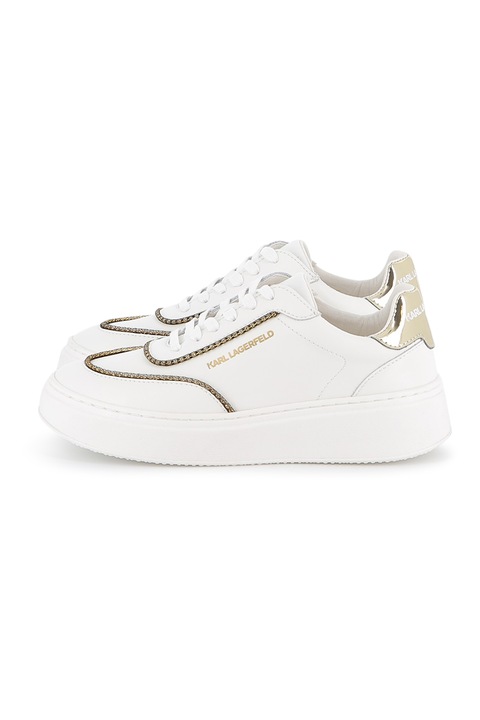 KARL LAGERFELD KIDS, Pantofi sport din piele cu aplicatii cu strasuri, Alb/Auriu