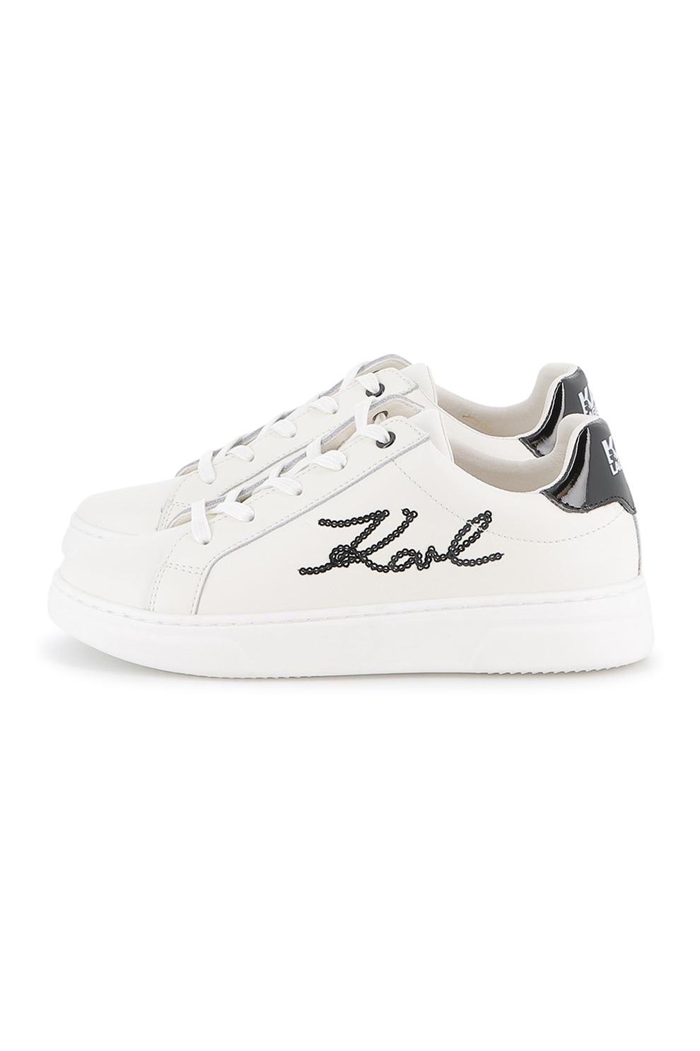 KARL LAGERFELD KIDS, Pantofi sport din piele cu logo, Alb fildes, Negru, 29 EU