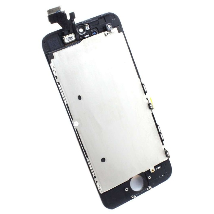 Съвместим LCD дисплей за iPhone 5, черен, с метална плоча и конектор за пръстови отпечатъци